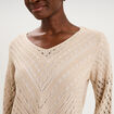Pull ajour&eacute; col en V manches longues beige femme