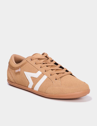 Tennis basses &agrave; lacets effet su&eacute;dine marron clair homme