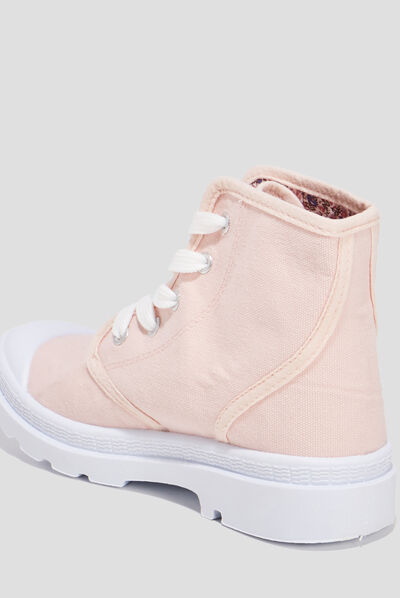 Baskets montantes crantées en toile rose fille
