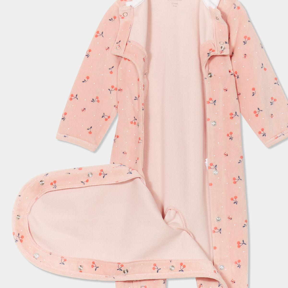 Dors-bien manches longues boutonn&eacute; rose poudr&eacute;e b&eacute;b&eacute; fille