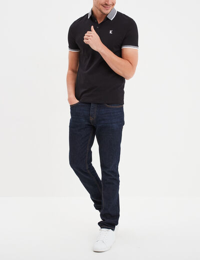 Polo coton ajusté manches courtes noir homme