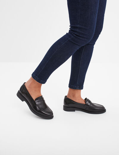 Mocassins en cuir noir femme