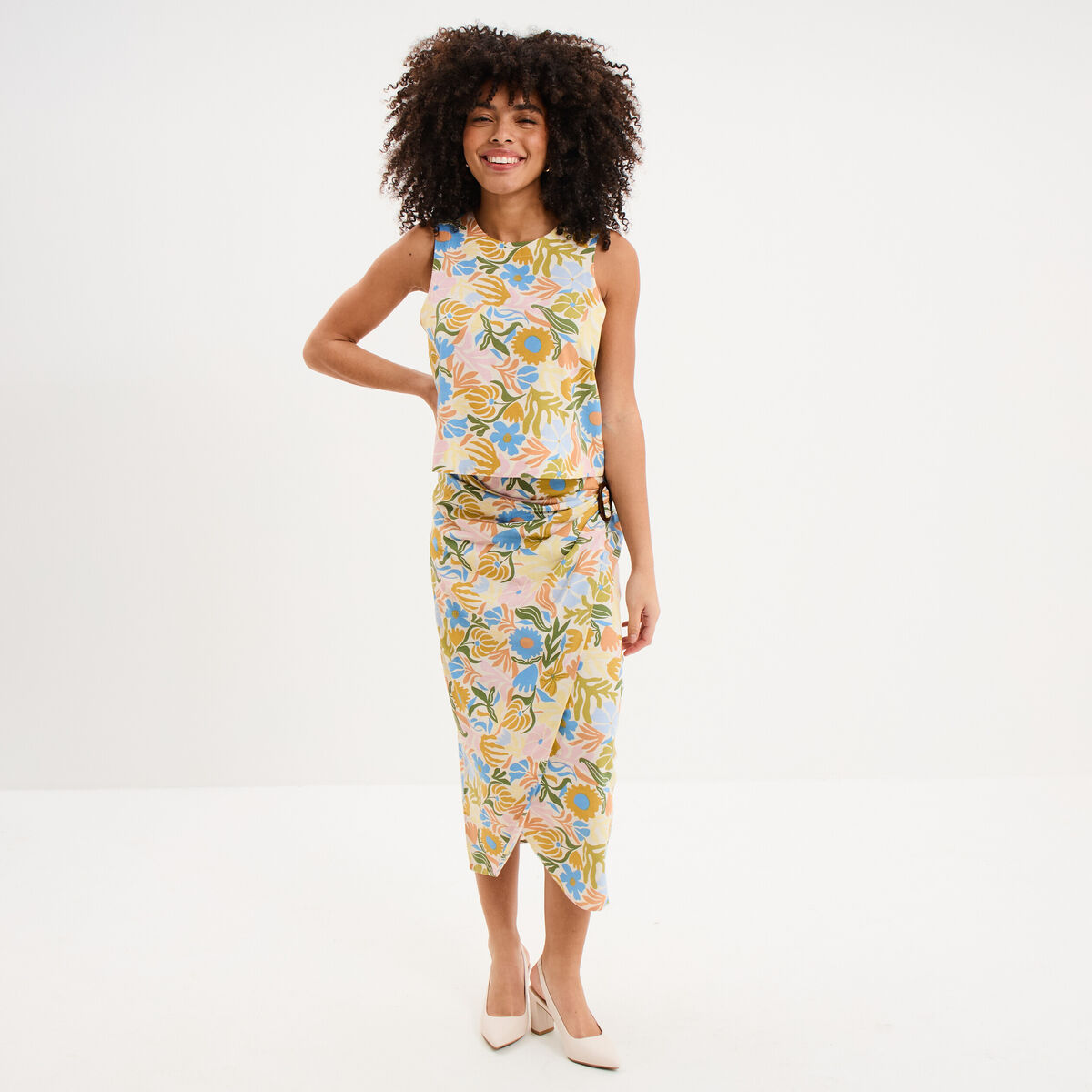 Jupe longue ajust&eacute;e effet crois&eacute; blanc femme