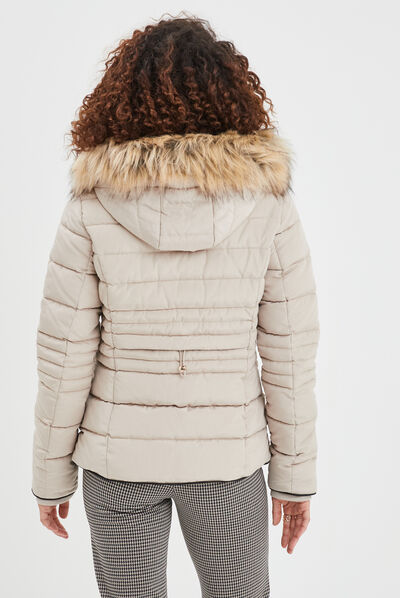 Doudoune courte cintrée à capuche beige femme