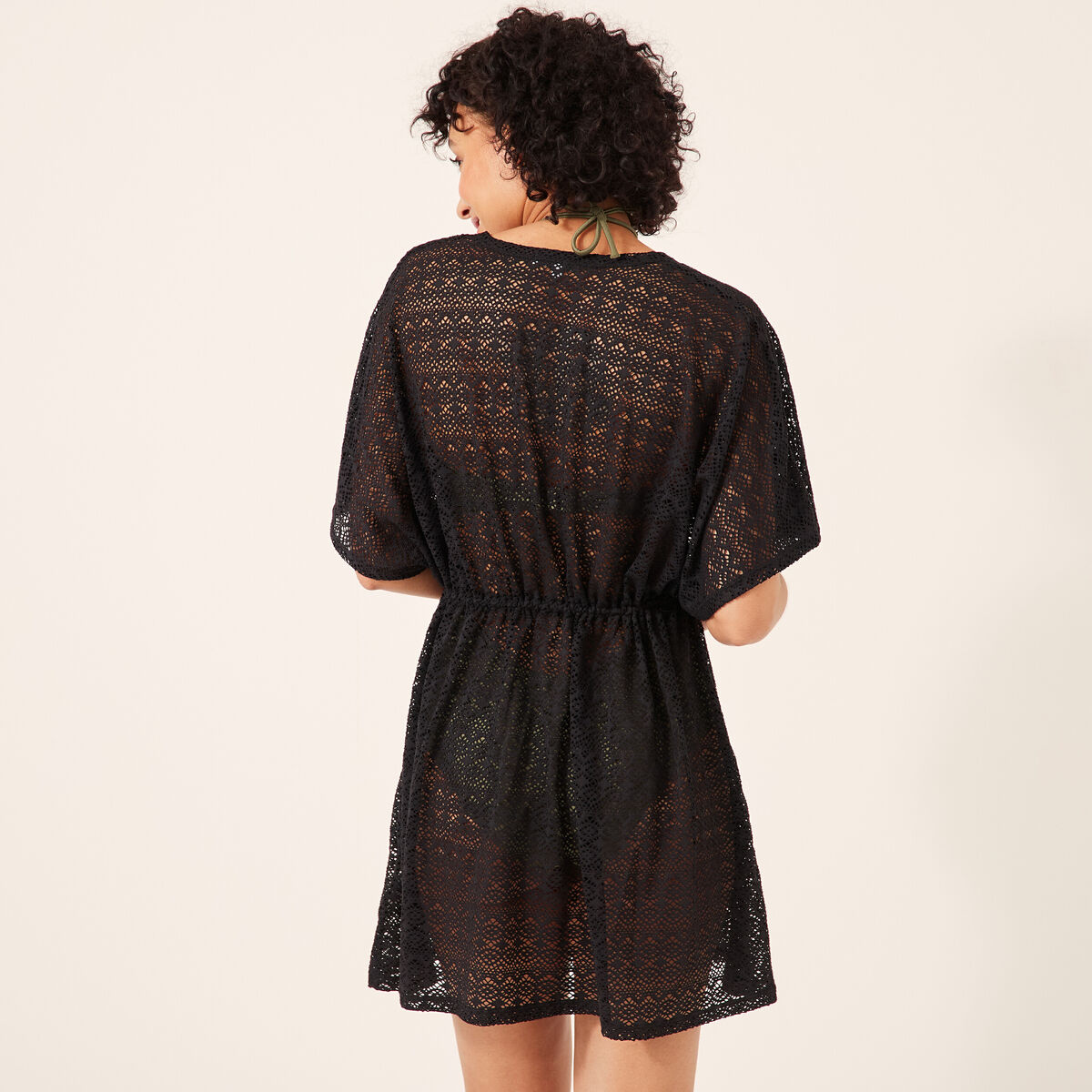 Robe de plage dentelle noir femme