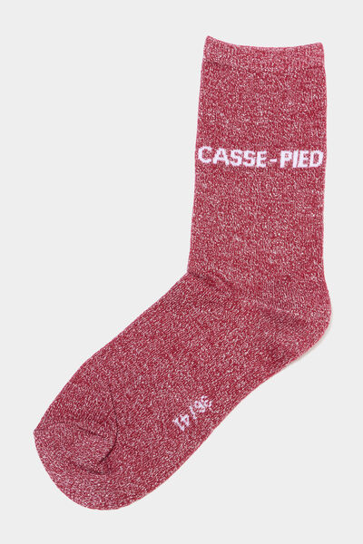Chaussettes &agrave; fils m&eacute;tallis&eacute;s mi-hautes rouge femme