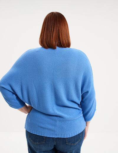 Pull manches 3/4 ajust&eacute; bleu electrique femme grande taille