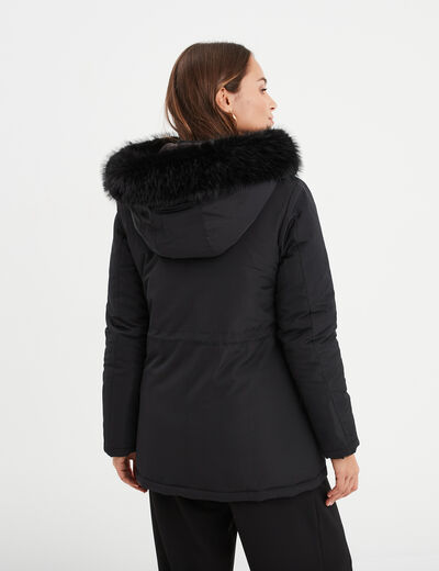 Parka avec capuche fourrure amovible noir femme