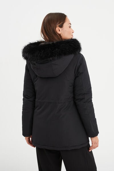 Parka avec capuche fourrure amovible noir femme