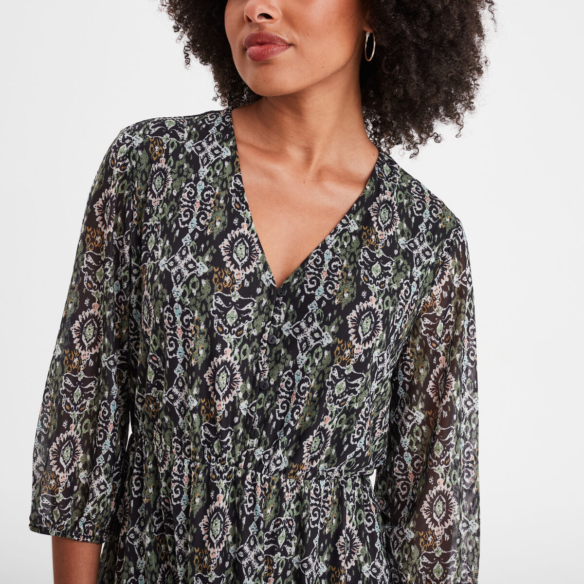 Robe longue évasée manches 3/4 Liberto noir femme