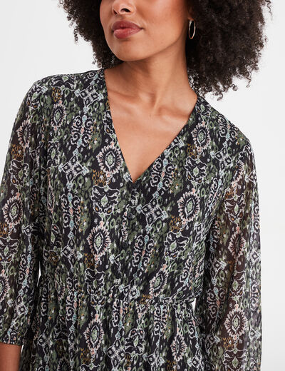 Robe longue évasée manches 3/4 Liberto noir femme