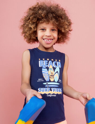Ensemble débardeur et short coton bleu marine garçon