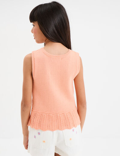 Débardeur tricot ajouré coton rose saumon fille