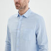 Chemise manches longues lin m&eacute;lang&eacute; bleu ciel homme