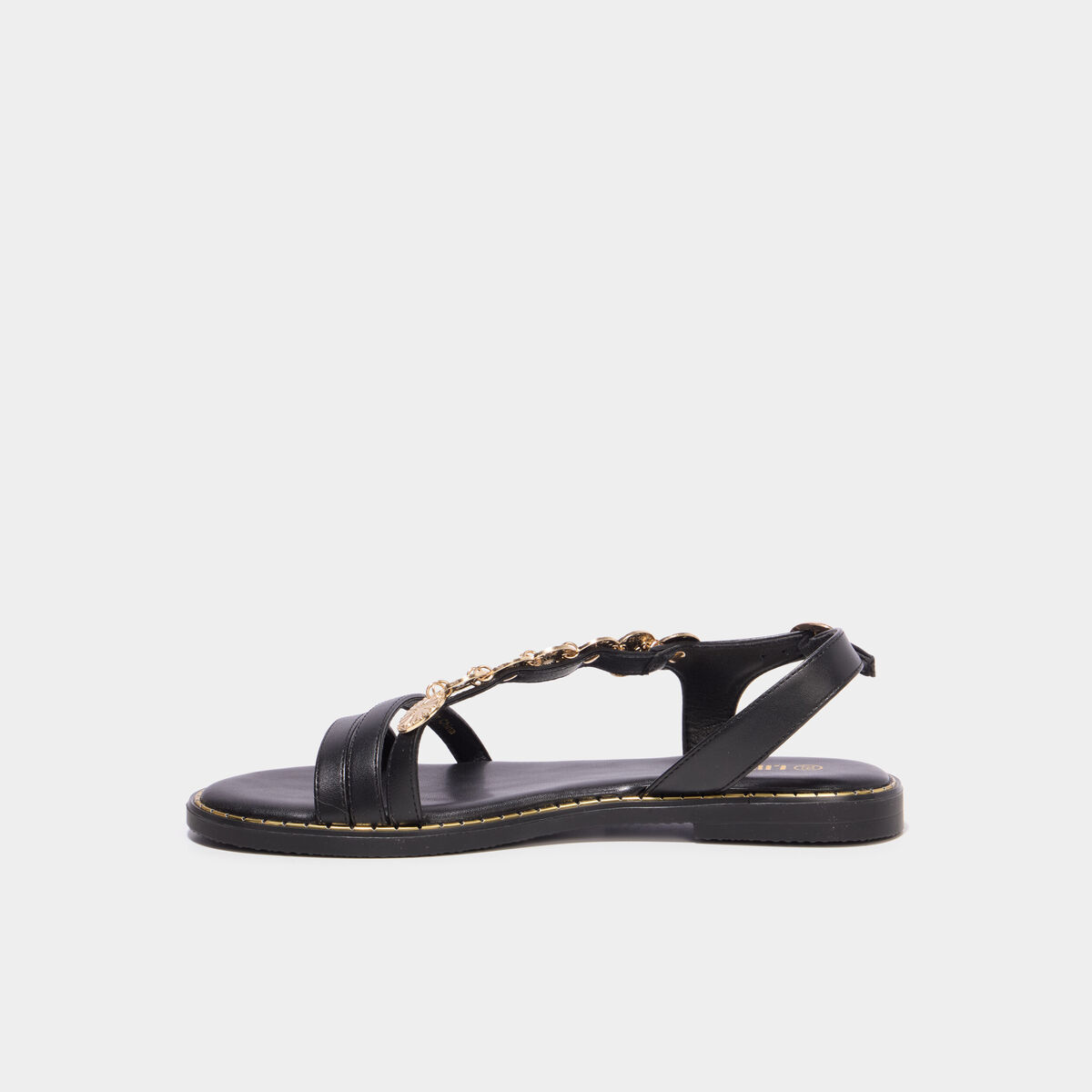 Sandales avec d&eacute;tails bijoux noir femme