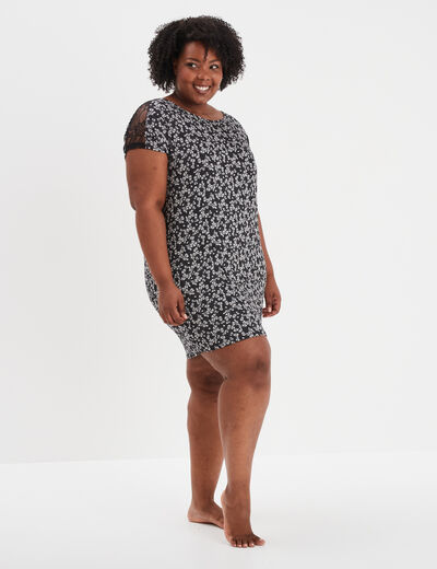 Chemise de nuit manches courtes noir femme grande taille