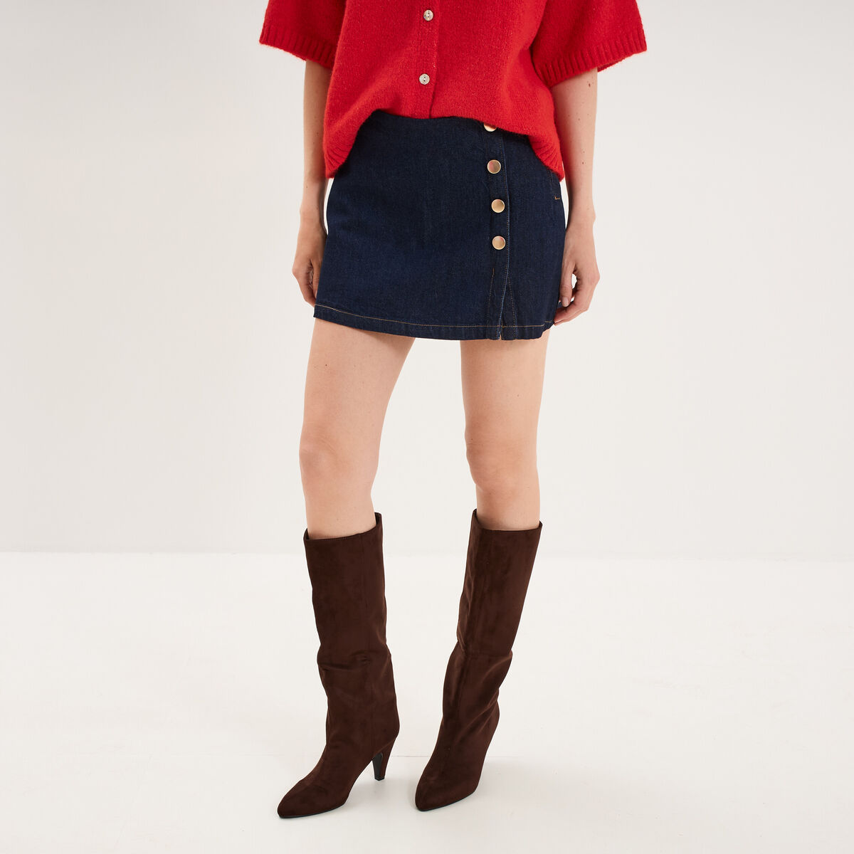 Jupe-short en denim taille haute denim brut femme