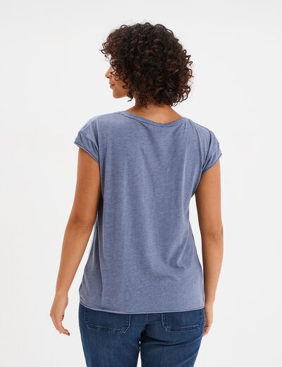 T-shirt col v poche poitrine Creeks bleu gris femme