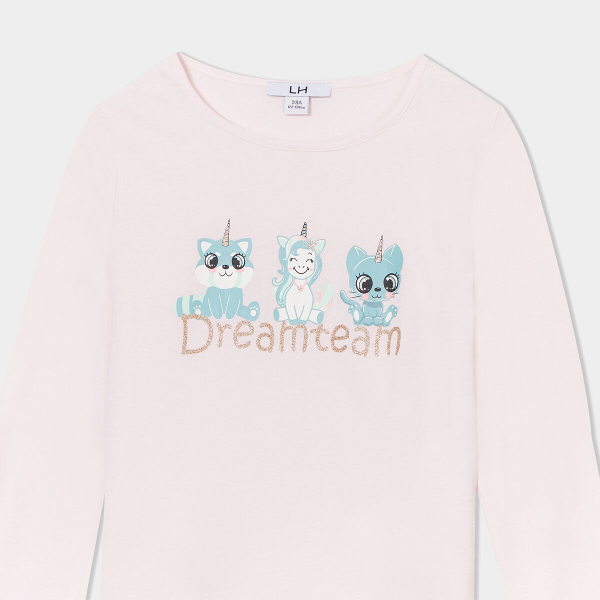 Ensemble pyjama pantalon t-shirt coton rose poudrée fille
