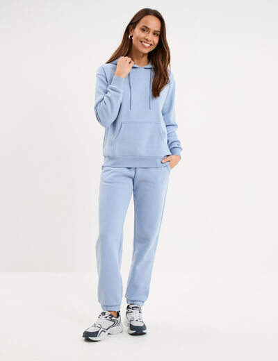 Pantalon jogging droit molleton bleu clair femme