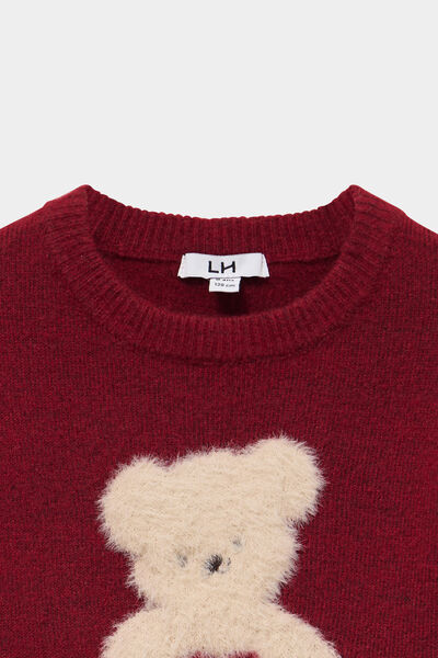 Pull col rond manches longues bordeaux fille