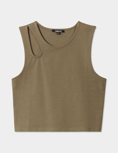 Débardeur cropped ajusté avec ouverture vert kaki femme