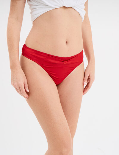 Tanga effet satin détail noeud rouge femme