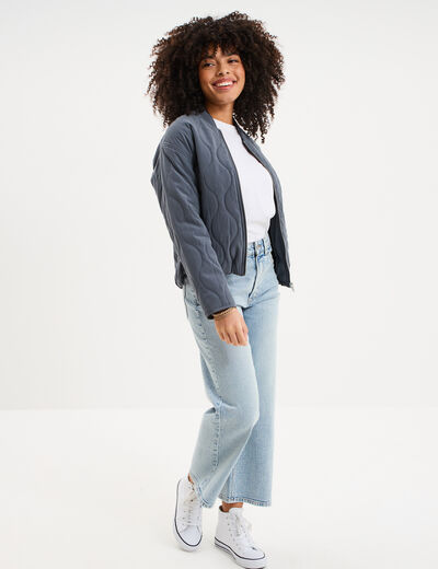 Blouson bomber matelass&eacute; gris femme
