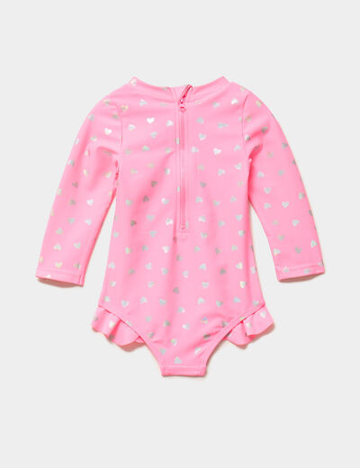 Combinaison de bain UV manches longues rose fluo b&eacute;b&eacute; fille