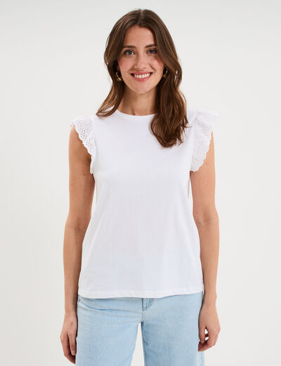 D&eacute;bardeur volants broderie anglaise blanc femme