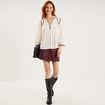 Blouse col tunisien avec broderie ecru femme