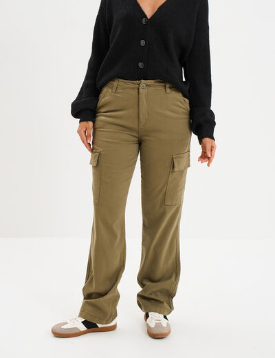 Pantalon cargo droit vert kaki femme