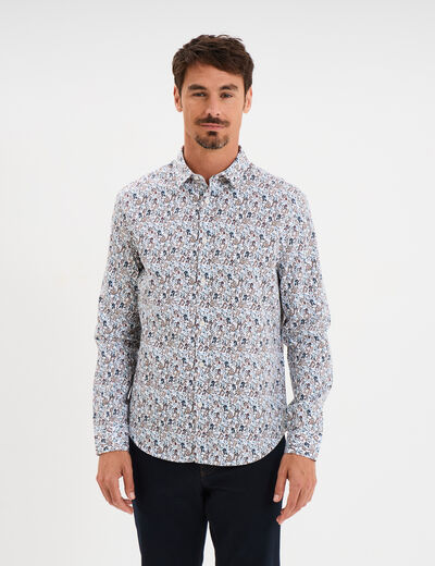 Chemise droite imprimée manches longues ecru homme