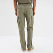 Pantalon cargo en lin m&eacute;lang&eacute; vert kaki homme
