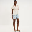 Blouse brod&eacute;e manches volants coton creme femme