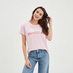 T-shirt col rond manches courtes coton rose clair femme