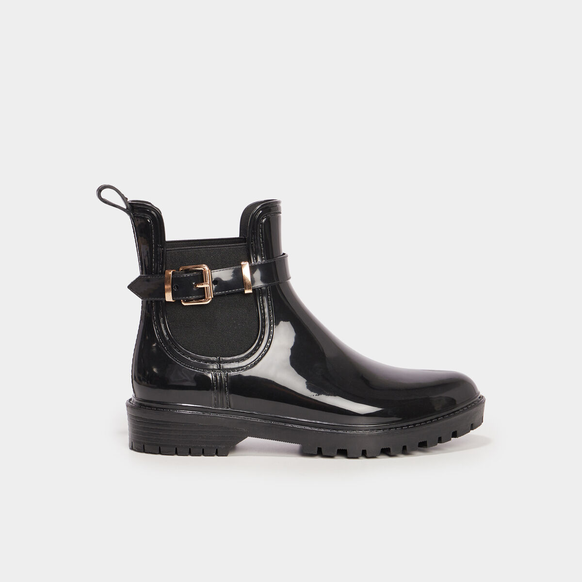 Bottines de pluie chelsea avec boucles noir femme