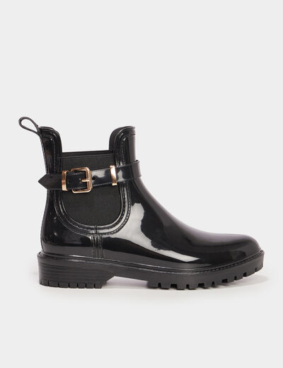 Bottines de pluie chelsea avec boucles noir femme