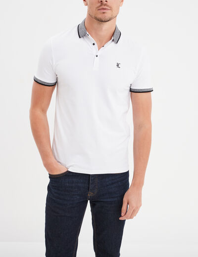 Polo coton ajusté manches courtes blanc homme