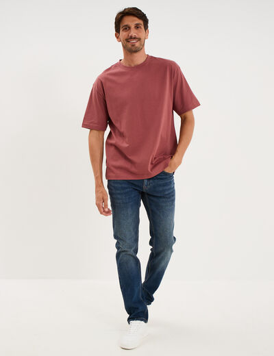 T-shirt col rond coupe relax coton &eacute;pais vieux rose homme
