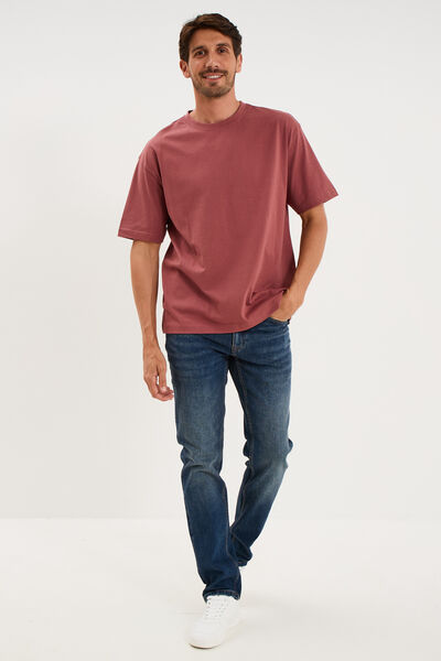 T-shirt col rond coupe relax coton &eacute;pais vieux rose homme