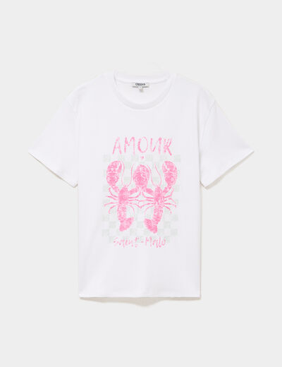 T-shirt col rond manches courtes coton blanc femme