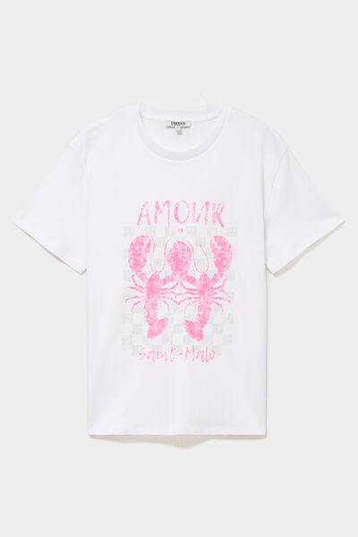 T-shirt col rond manches courtes coton blanc femme
