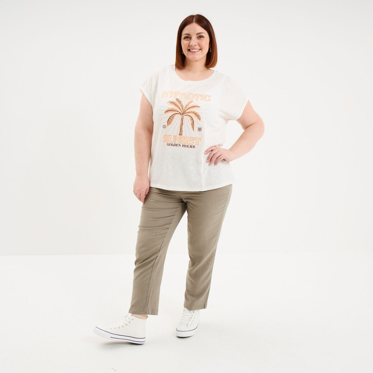 T-shirt droit manches courtes col rond blanc femme grande taille