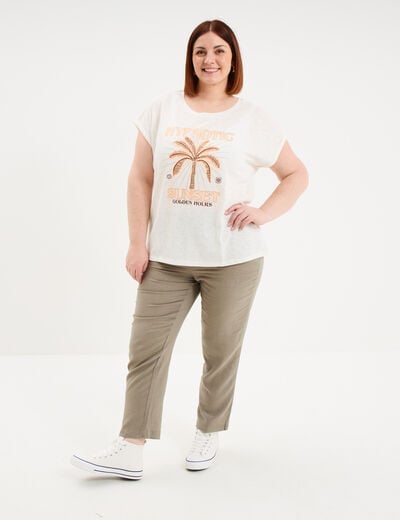 T-shirt droit manches courtes col rond blanc femme grande taille