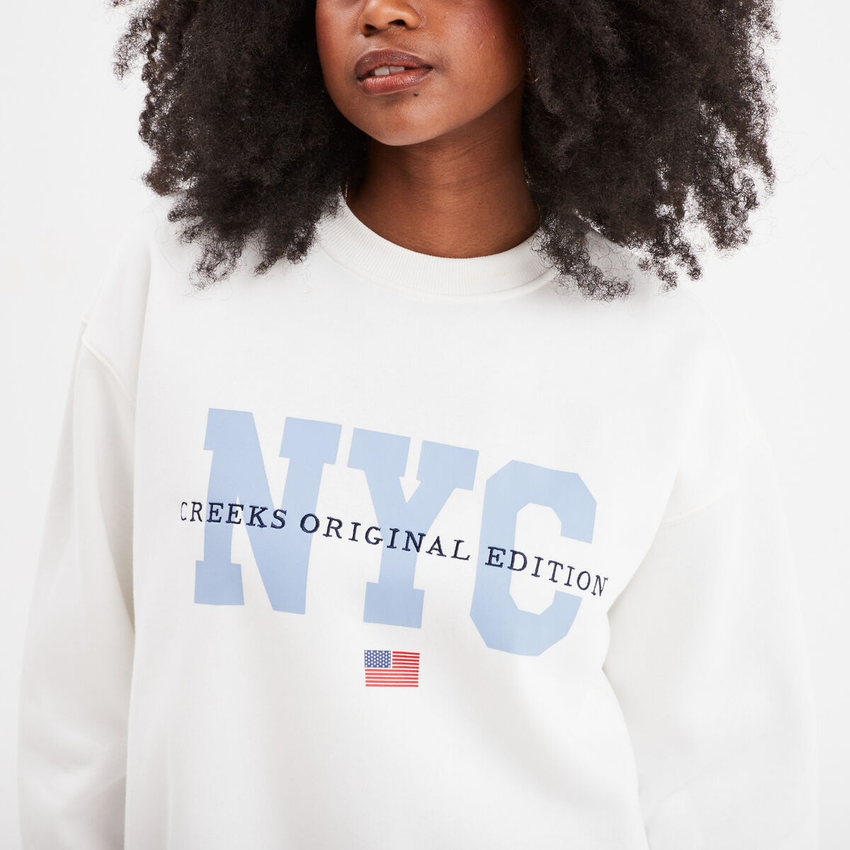 Sweat oversize printé col rond Creeks blanc femme