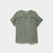 Blouse Col tunisien gaze de coton vert kaki femme