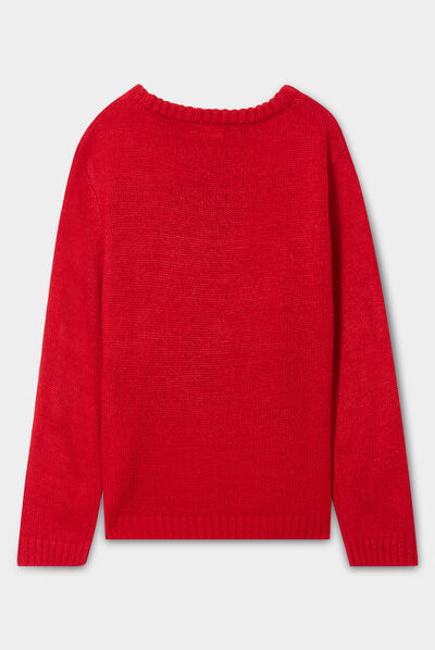 Pull de Noël à sequins col rond Minnie rouge fille