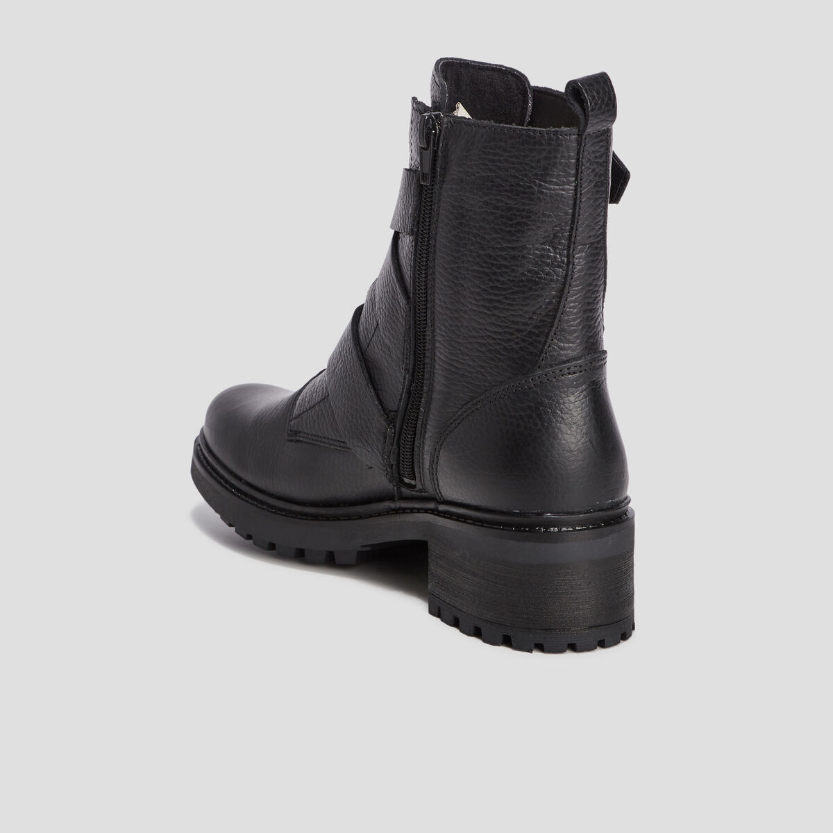 Bottines en cuir avec boucles noir femme