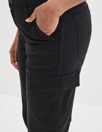 Pantalon cargo droit noir femme